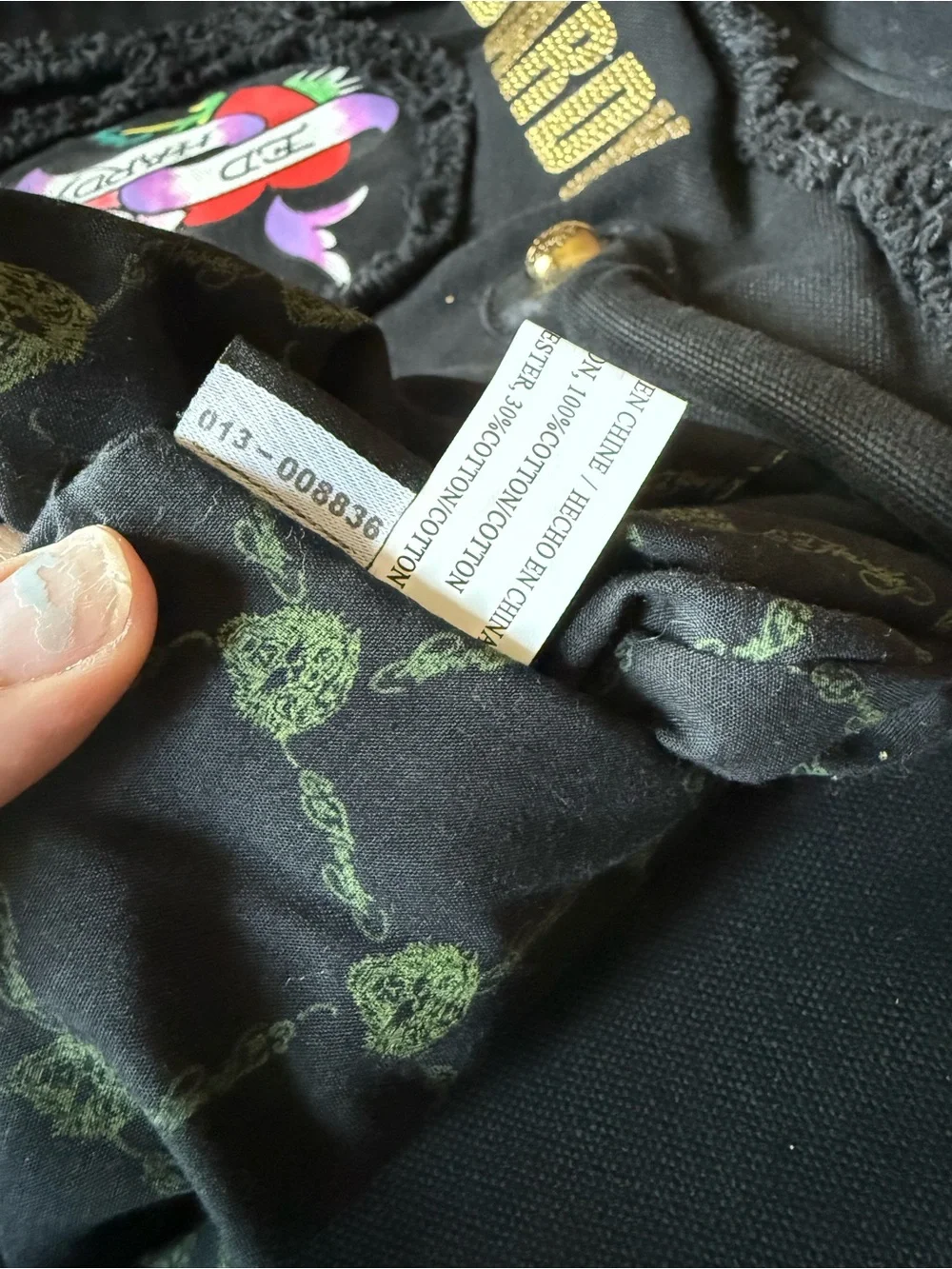 Vintage Y2K Ed Hardy Black Canvas Floral Logo Tote Bag